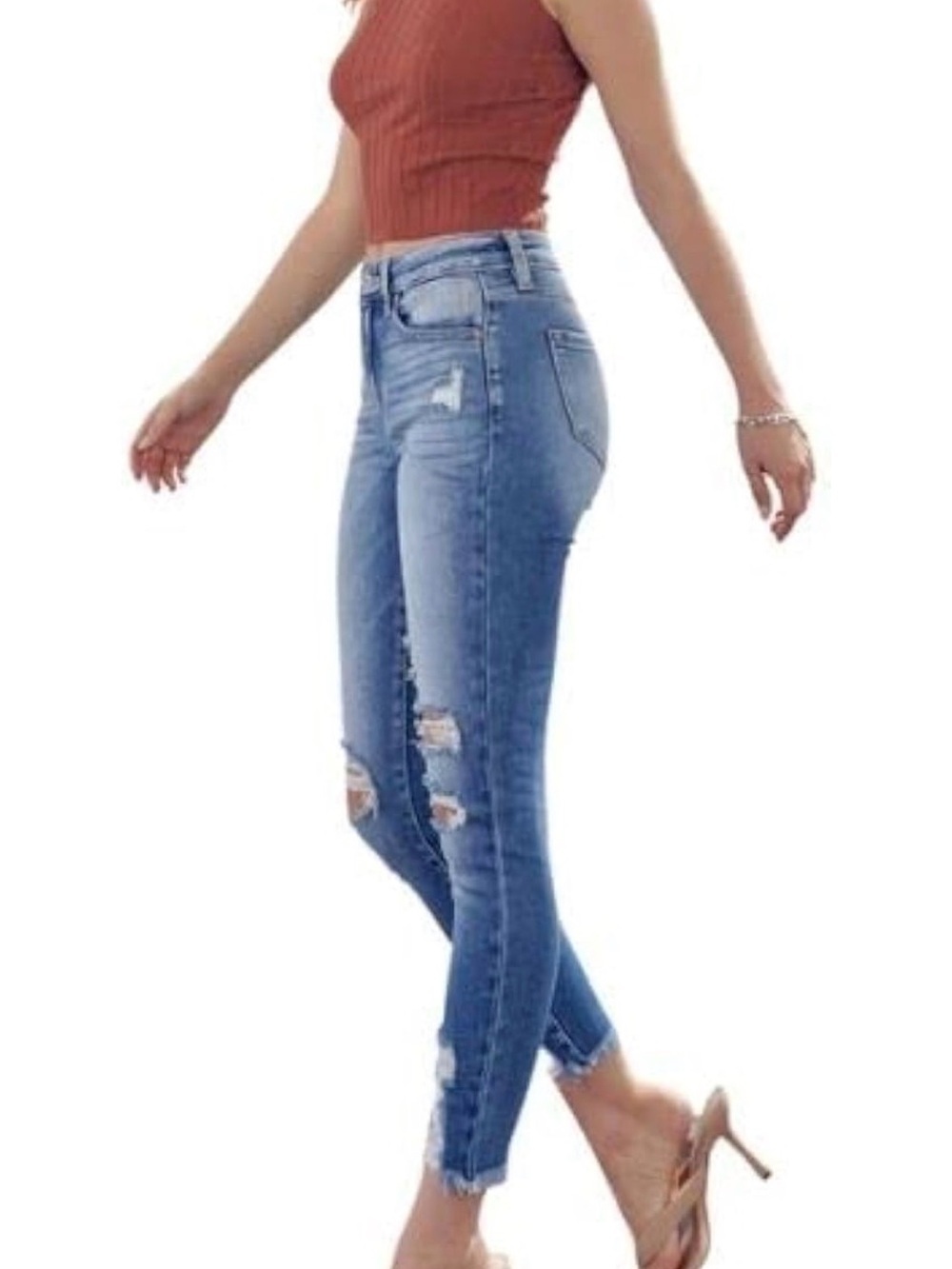 KanCan Signature Bucklet exclusive Light Blue High-Rise Distressed Ankle Jeans